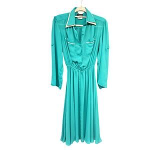 Vintage MCM Mint Sheer Chiffon 70s Dress Western Country Line Dance Rodeo Parton